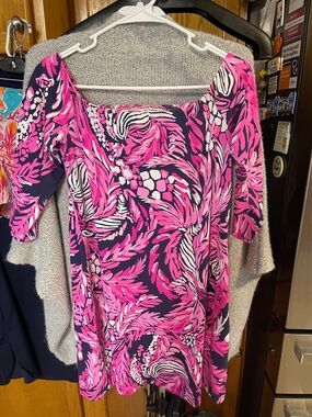 Lilly Pulitzer Dress Pink  Palm To Sophie 3/4 Sleeve Medium
